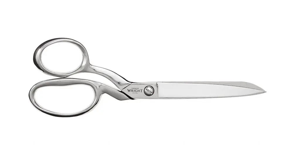 Left handed fabric shears made by Ernest Wright.